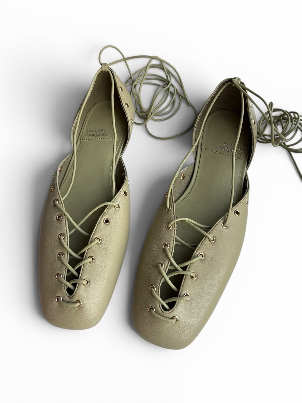 Jeffrey Campbell NEW CORSET Lace-Up Flats Sage Green
